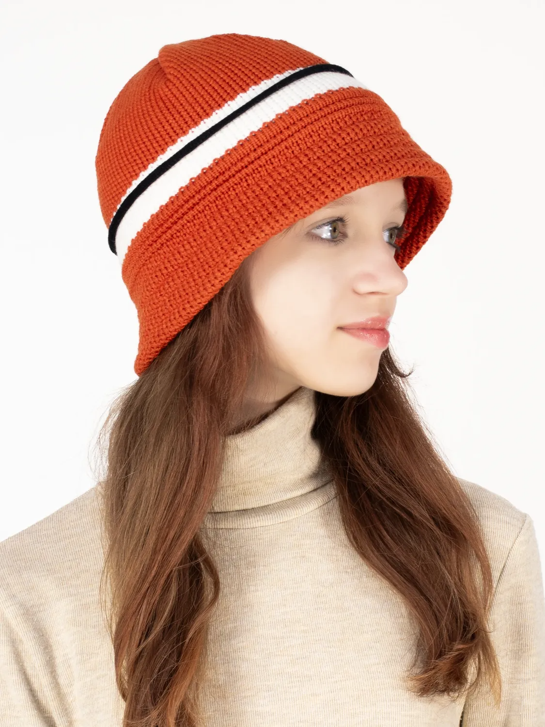 Шляпа женская весна-осень Мальвина (Цвет оранжевый), размер 52-54, шерсть 30%