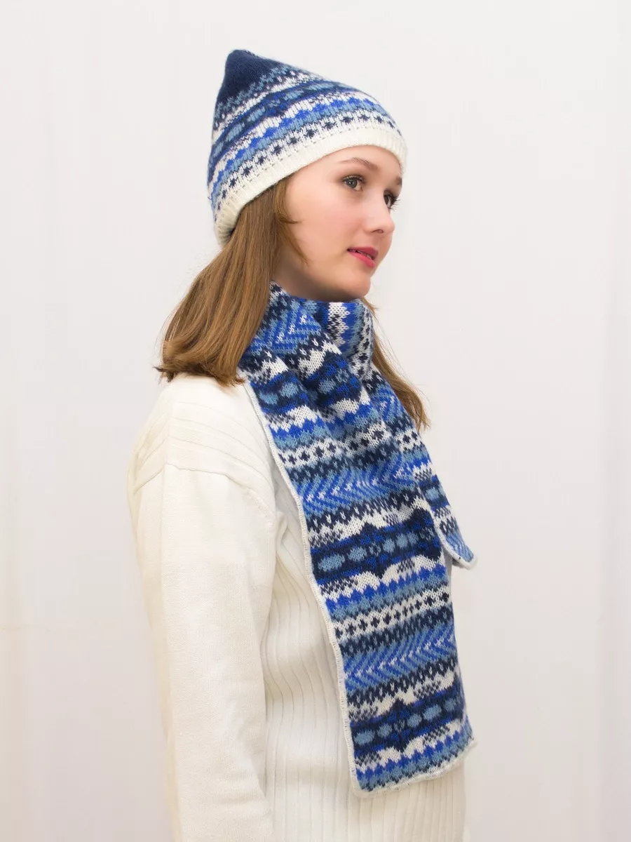 Комплект зимний женский шапка+шарф Анабель (Цвет васильковый), размер 56-58, шерсть 50%, мохер 30%