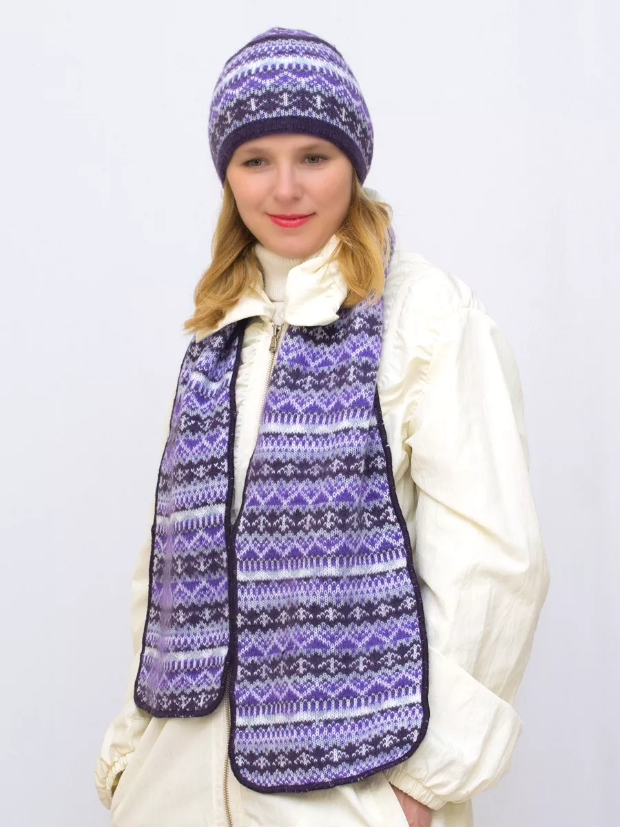 Комплект зимний женский шапка+шарф Морозко (Цвет фиолетовый), размер 54-56, шерсть 50%, мохер 30%