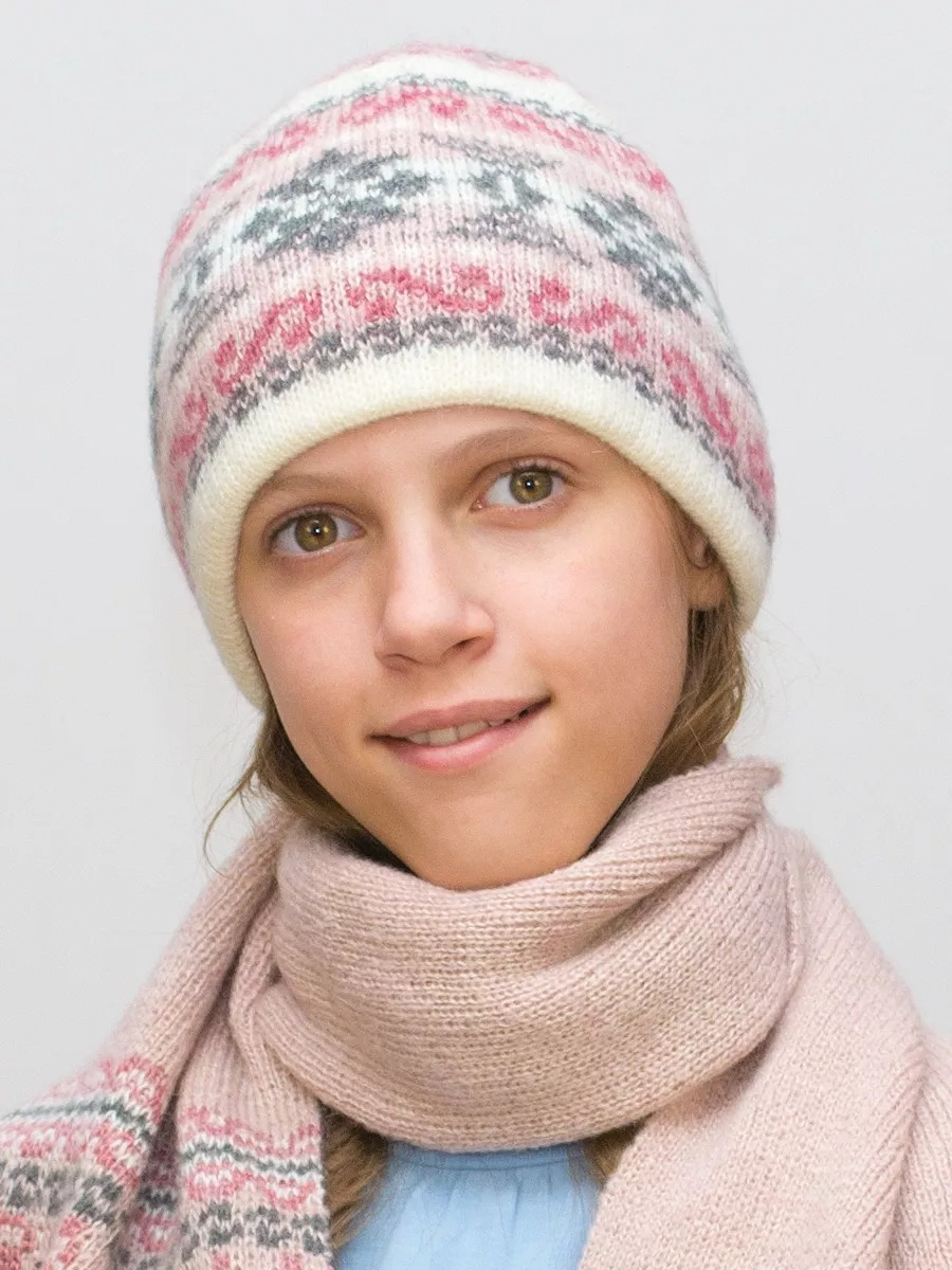 Комплект зимний женский шапка+шарф Адилин (Цвет пудровый), размер 54-56, шерсть 50%, мохер 30%