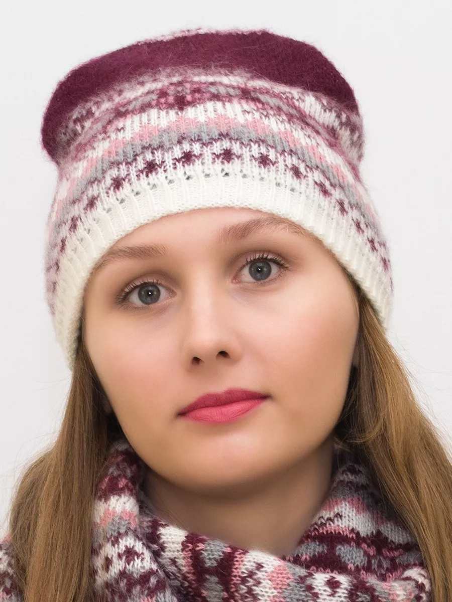 Комплект зимний женский шапка+шарф Анабель (Цвет бордовый), размер 56-58, шерсть 50%, мохер 30%