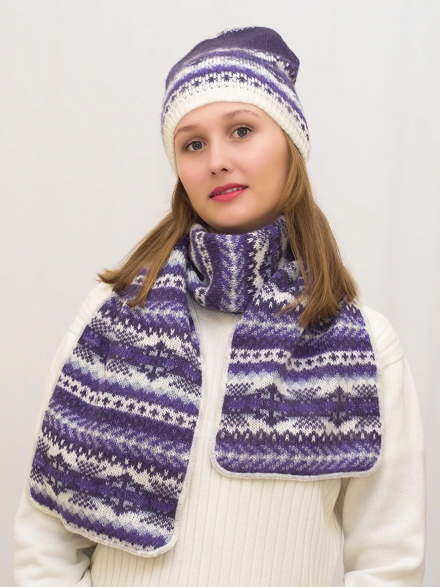 Комплект зимний женский шапка+шарф Анабель (Цвет фиолетовый), размер 56-58, шерсть 50%, мохер 30%