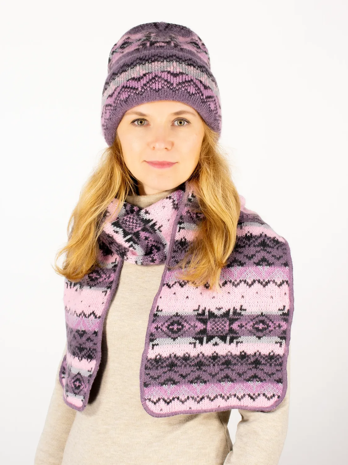 Комплект зимний женский шапка+шарф Арктика (Цвет сиреневый), размер 56-58, шерсть 50%, мохер 30%
