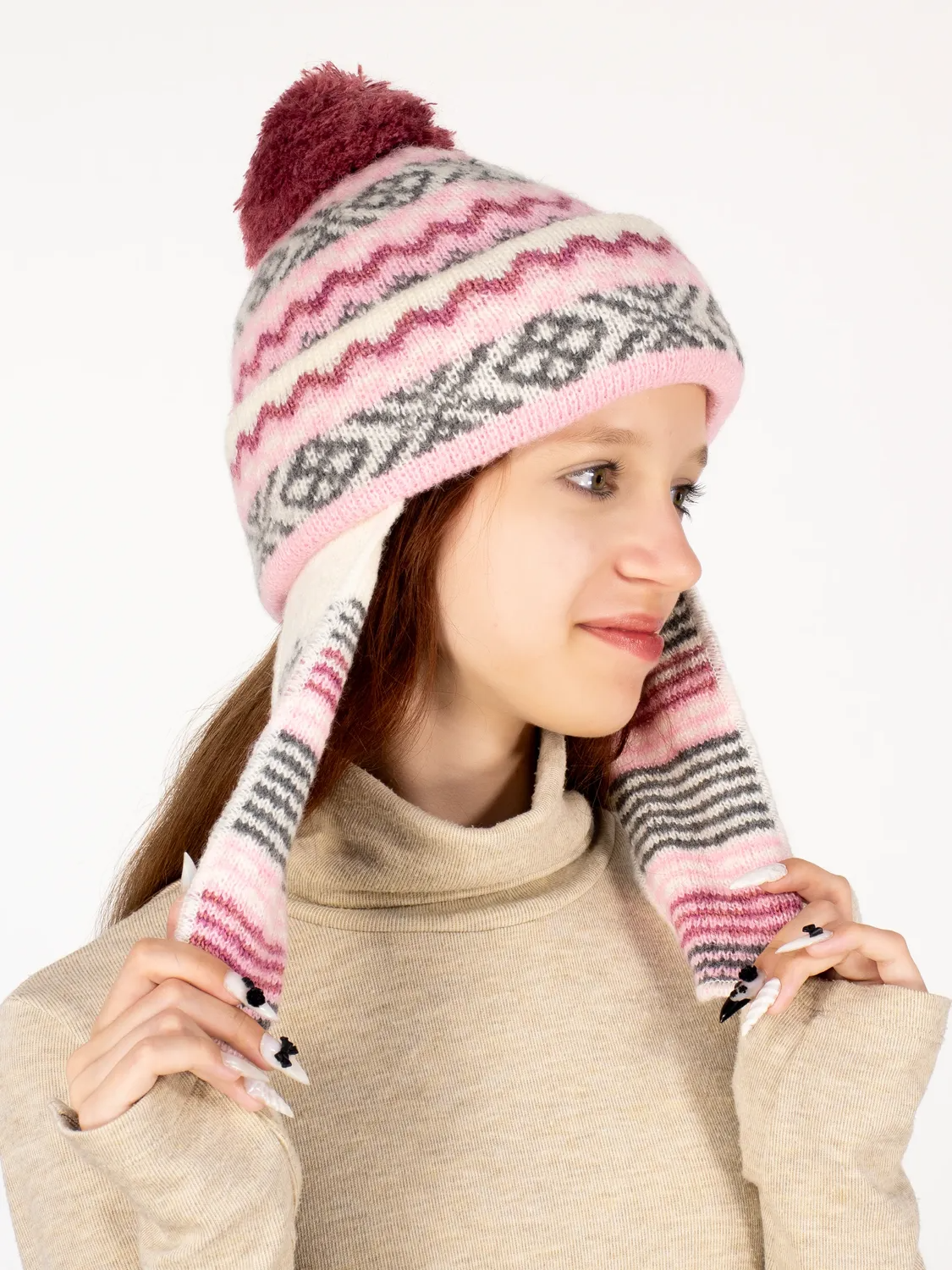 Шапка зимняя для девочки Ламия (Цвет брусничный), размер 52-54, шерсть 70%