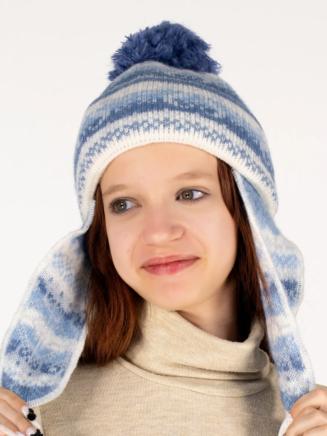 Шапка зимняя для девочки Ламия (Цвет светло-синий), размер 52-54, шерсть 70%