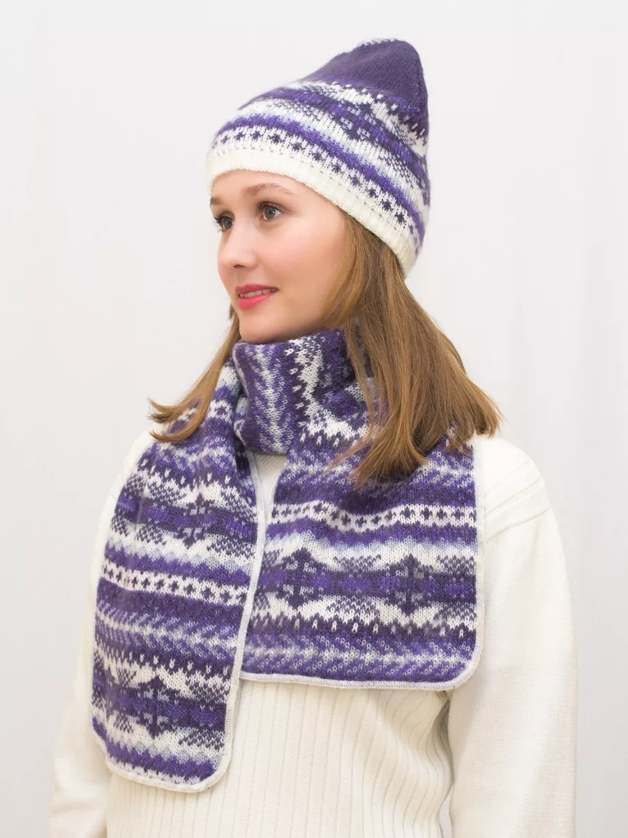 Комплект зимний женский шапка+шарф Анабель (Цвет фиолетовый), размер 56-58, шерсть 50%, мохер 30%
