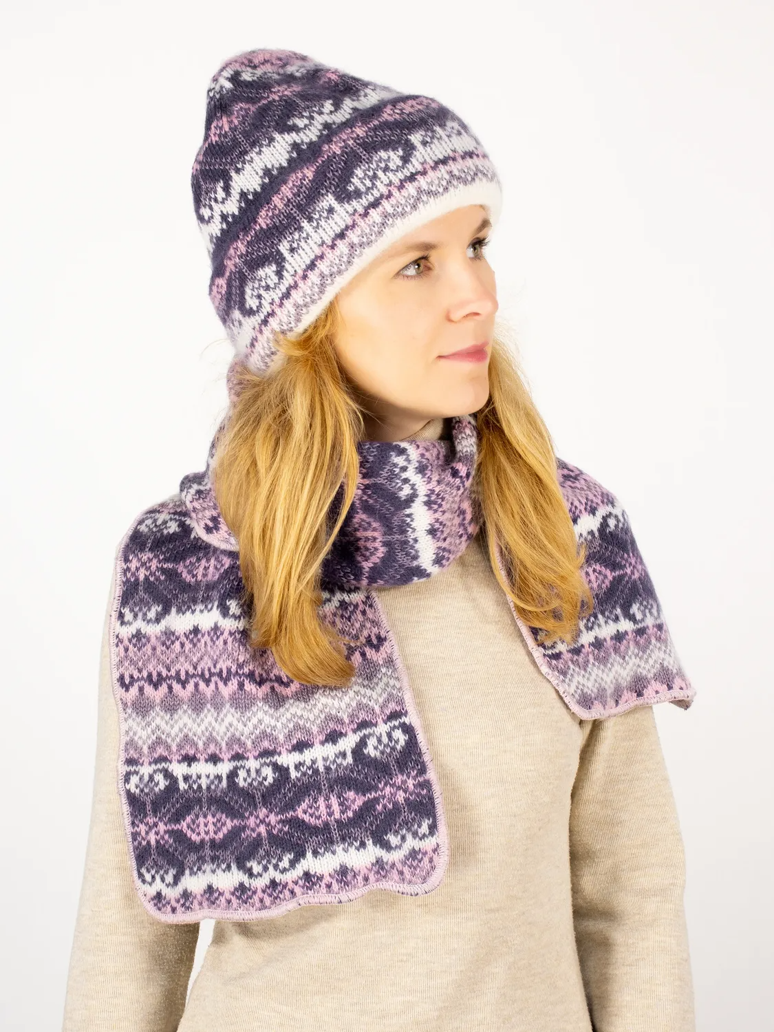 Комплект зимний женский шапка+шарф Валентина (Цвет фиолетовый), размер 56-58, шерсть 50%, мохер 30%