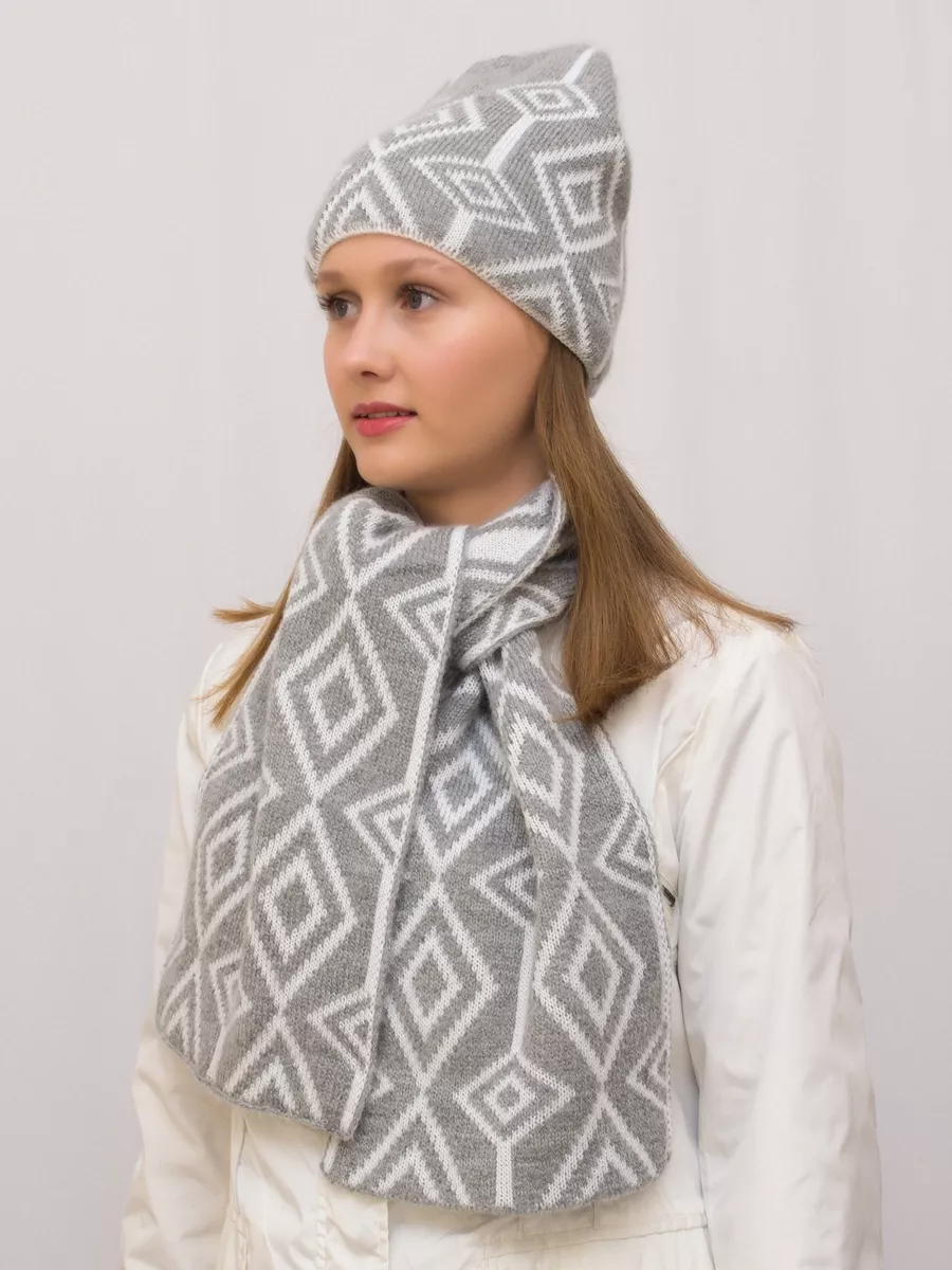 Комплект зимний женский шапка+шарф Азалия (Цвет светло-серый), размер 56-58, шерсть 50%, мохер 30%