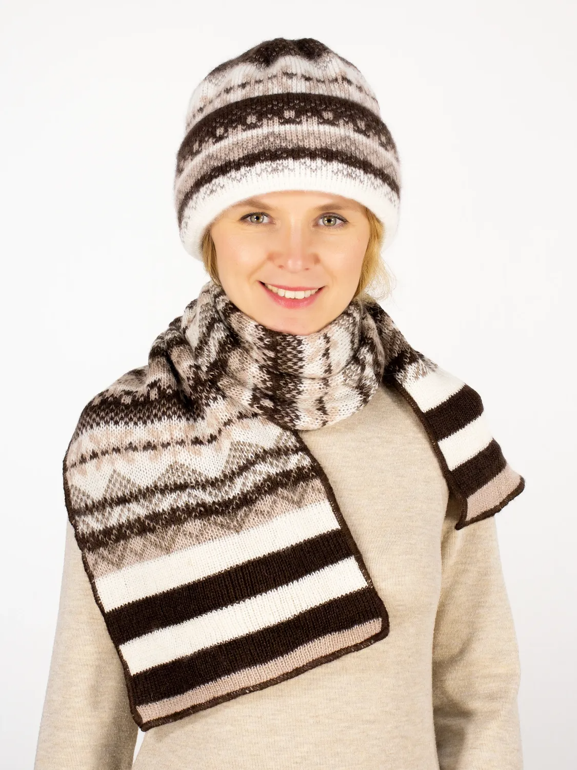 Комплект зимний женский шапка+шарф Дарина (Цвет коричневый), размер 56-58, шерсть 50%, мохер 30%