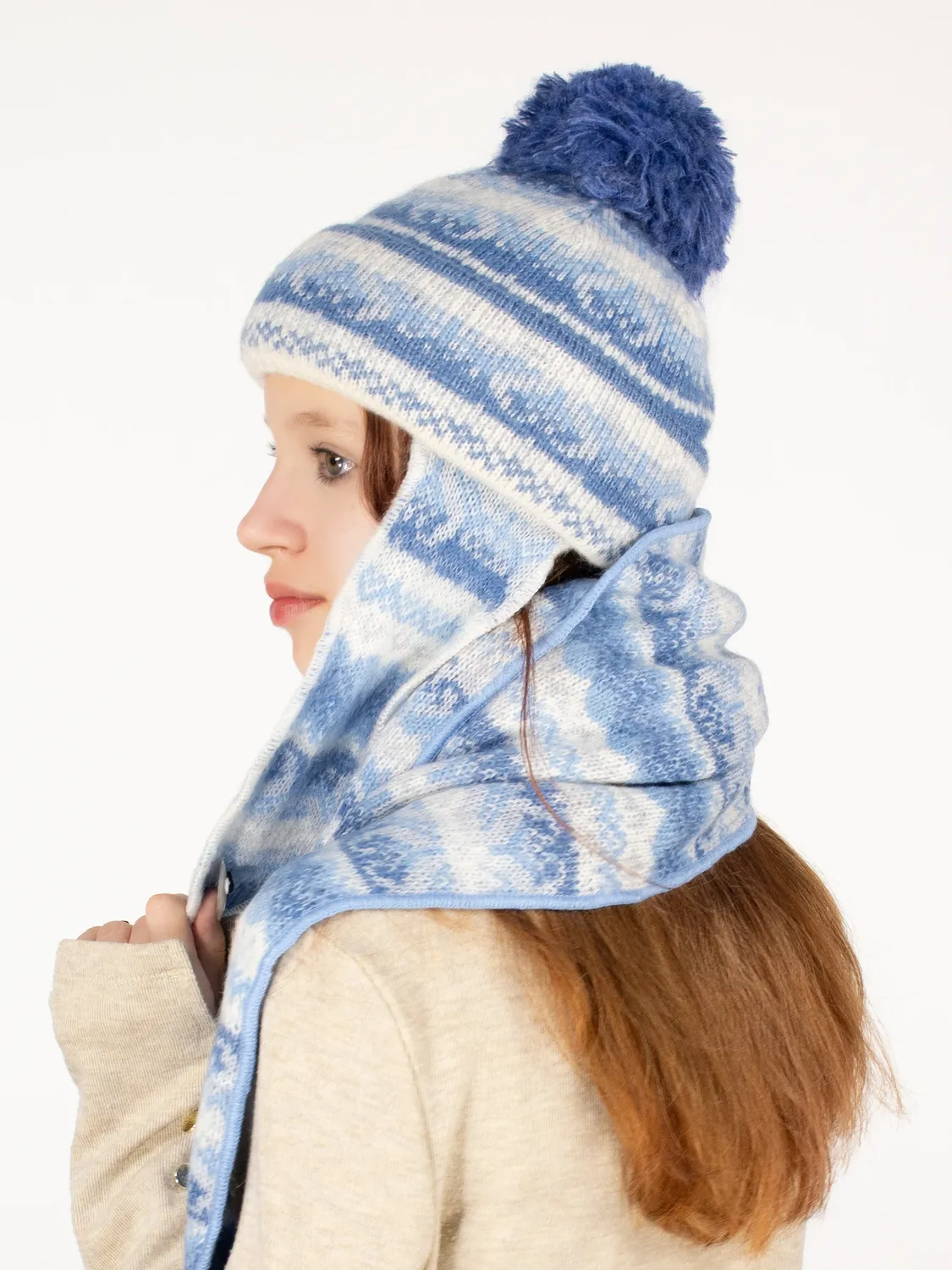 Комплект зимний для девочки шапка+шарф Сибирия (Цвет светло-синий), размер 52-54, шерсть 70%