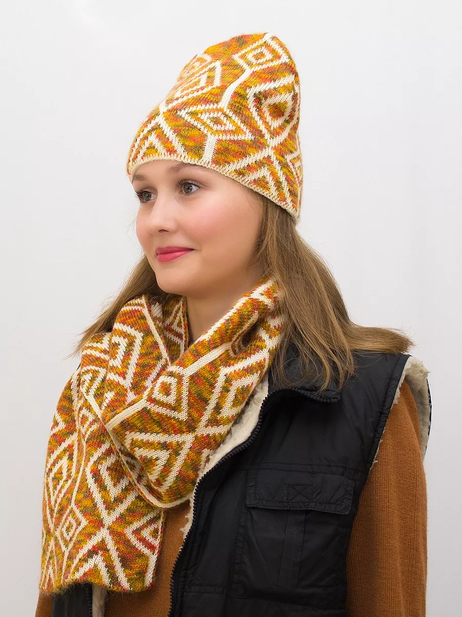 Комплект зимний женский шапка+шарф Азалия (Цвет желтый), размер 56-58, шерсть 50%, мохер 30%