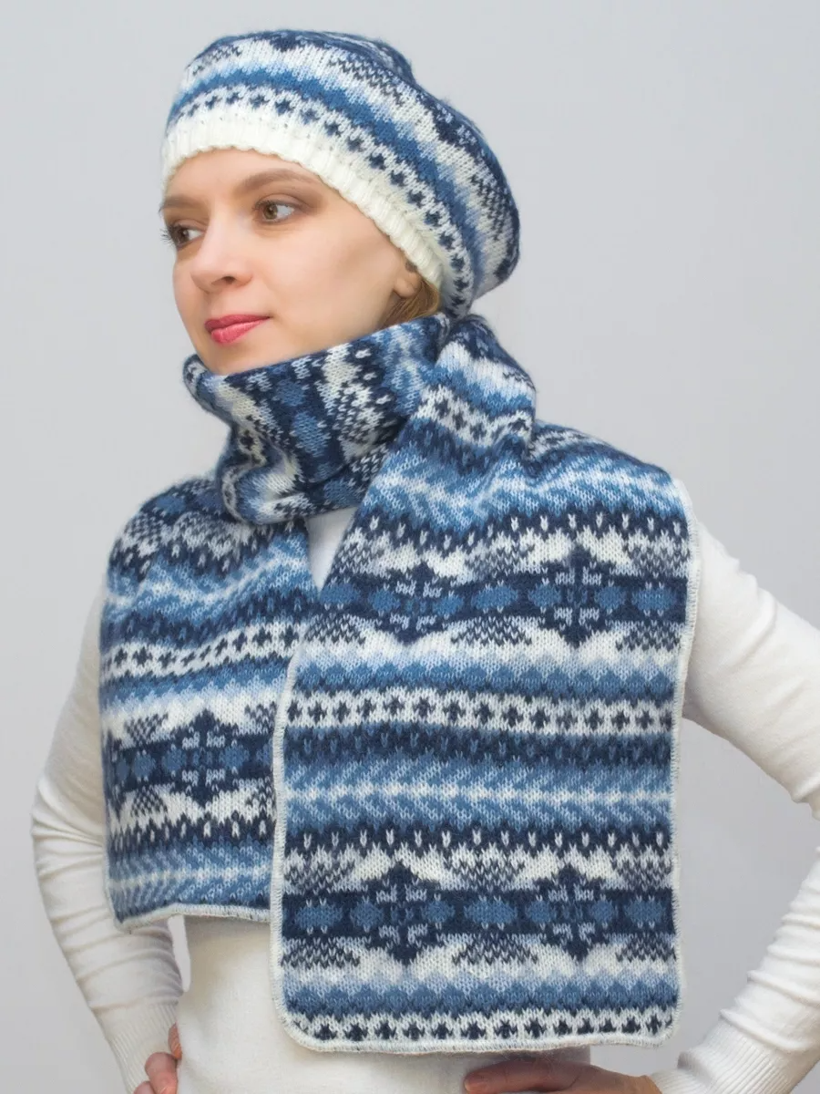 Комплект зимний женский берет+шарф Мариз (Цвет темно-синий), размер 52-54, шерсть 50%, мохер 30%