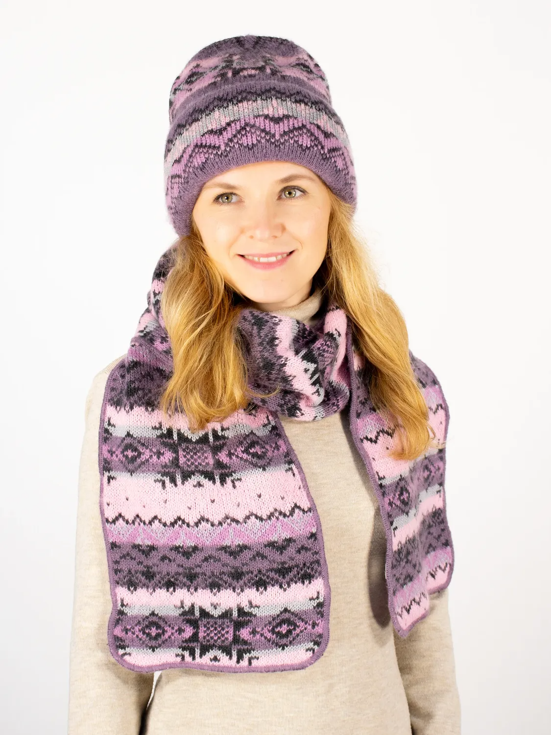 Комплект зимний женский шапка+шарф Арктика (Цвет сиреневый), размер 56-58, шерсть 50%, мохер 30%