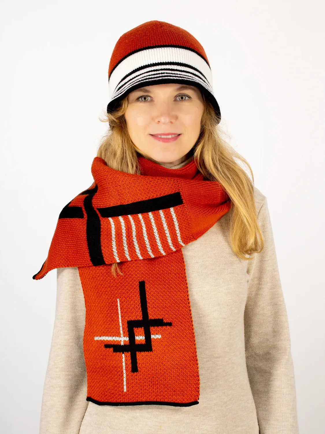 Комплект шляпа+шарф женский весна-осень Rama (Цвет оранжевый), размер 54-56, шерсть 30%