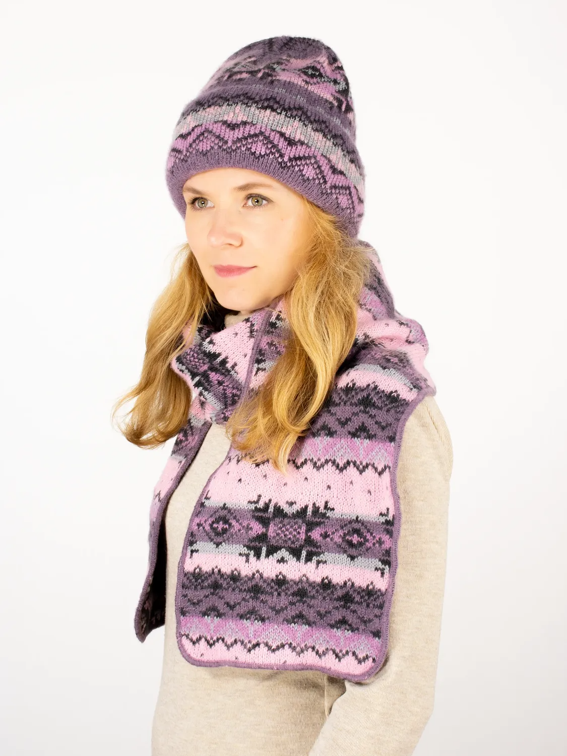 Комплект зимний женский шапка+шарф Арктика (Цвет сиреневый), размер 56-58, шерсть 50%, мохер 30%
