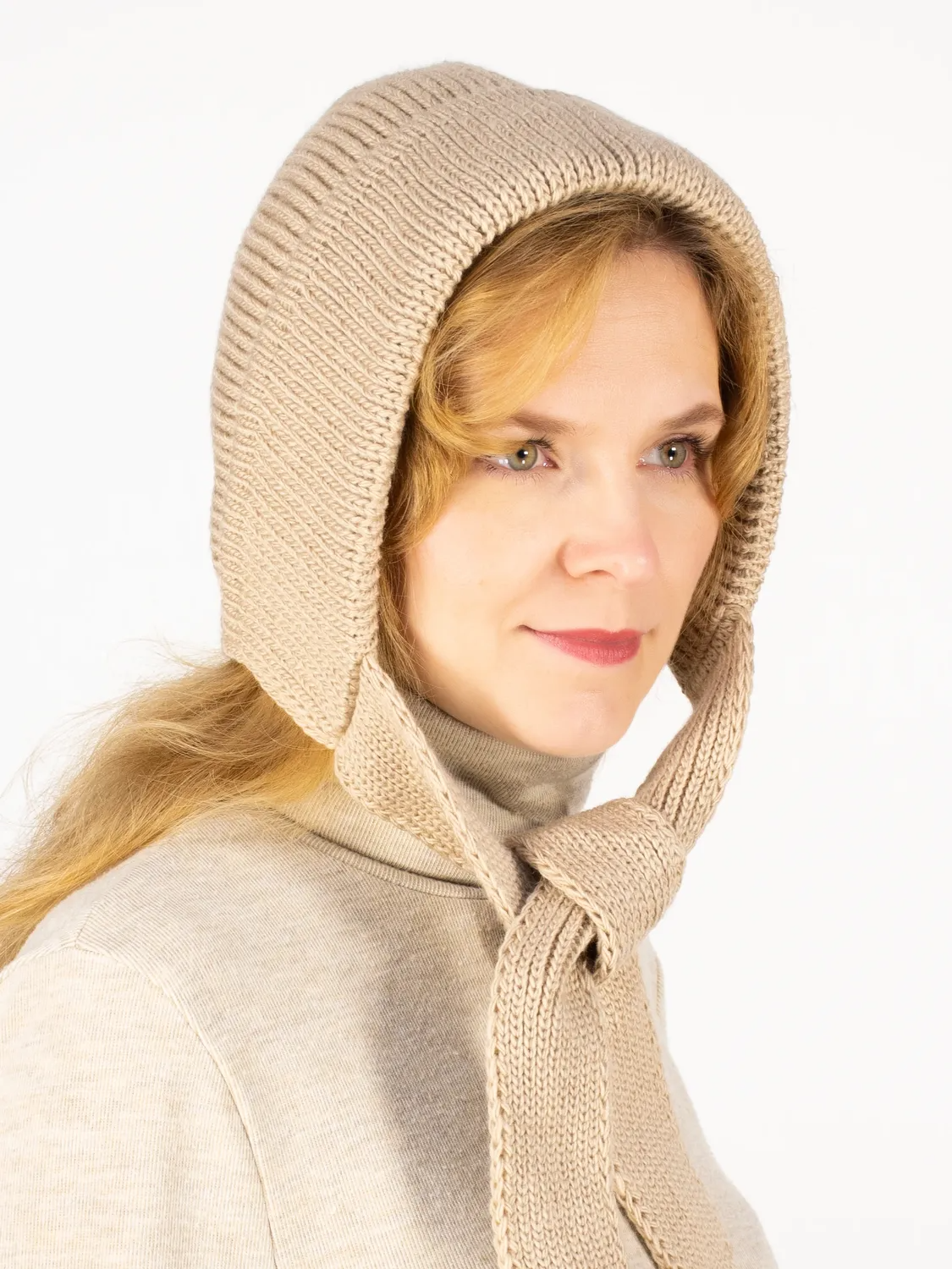 Шапка женская весна-осень с завязками Мариса (Цвет латте), размер One Size, шерсть 30%