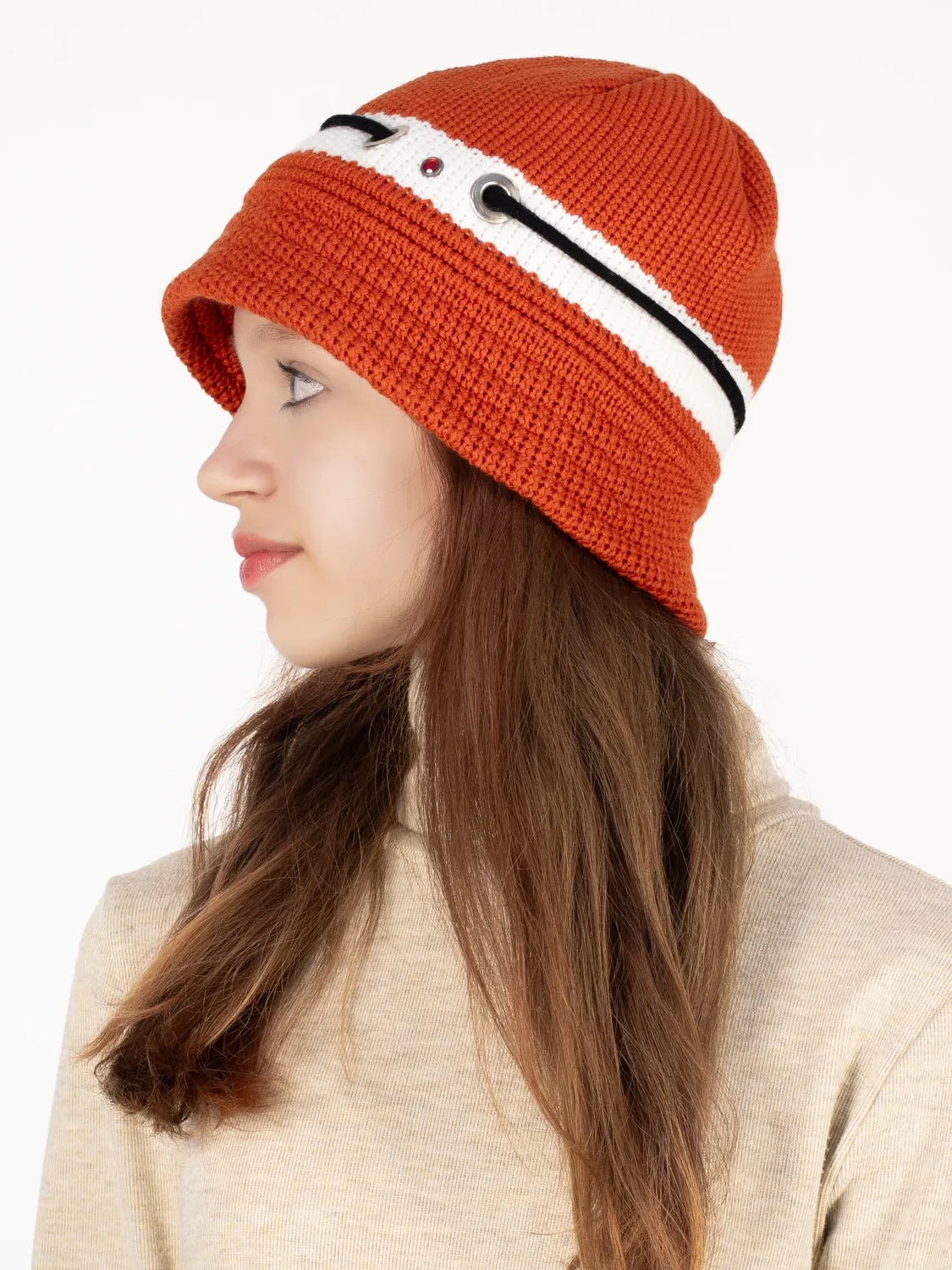 Шляпа женская весна-осень Мальвина (Цвет оранжевый), размер 52-54, шерсть 30%