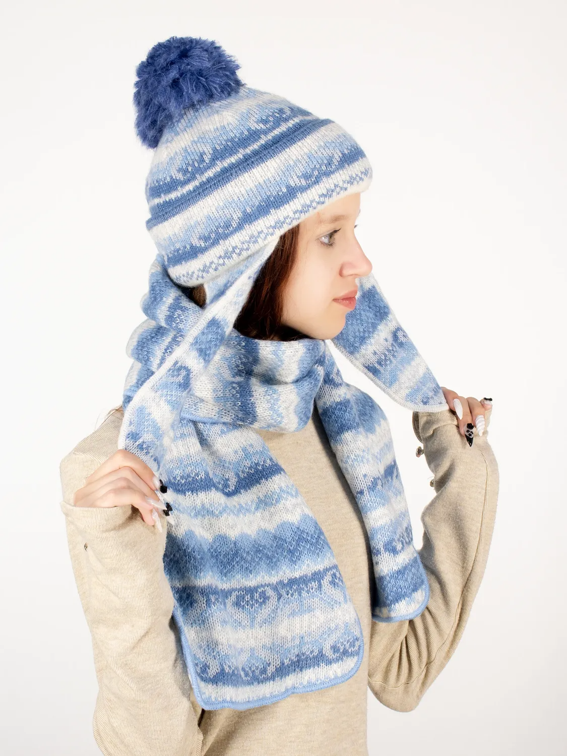 Комплект зимний для девочки шапка+шарф Сибирия (Цвет светло-синий), размер 52-54, шерсть 70%