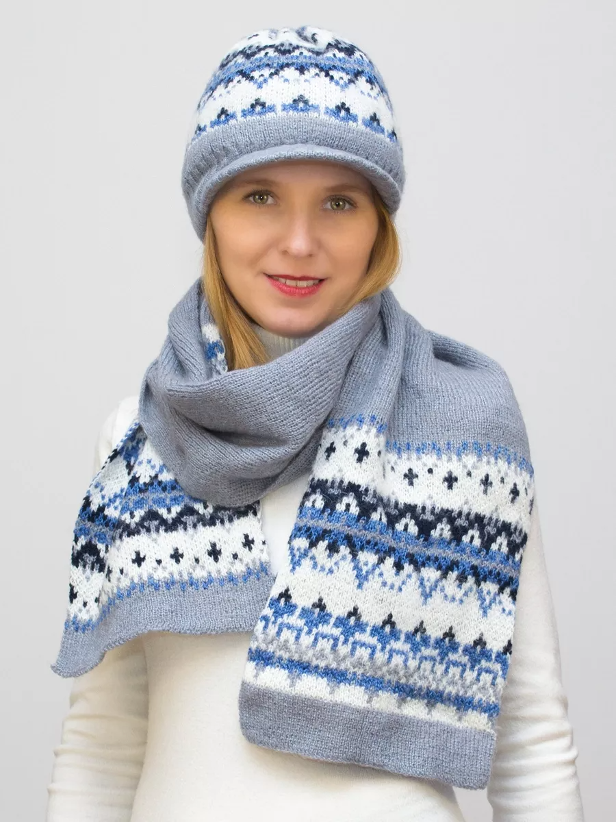 Комплект зимний женский шапка+шарф Милана (Цвет стальной), размер 54-56, шерсть 80%