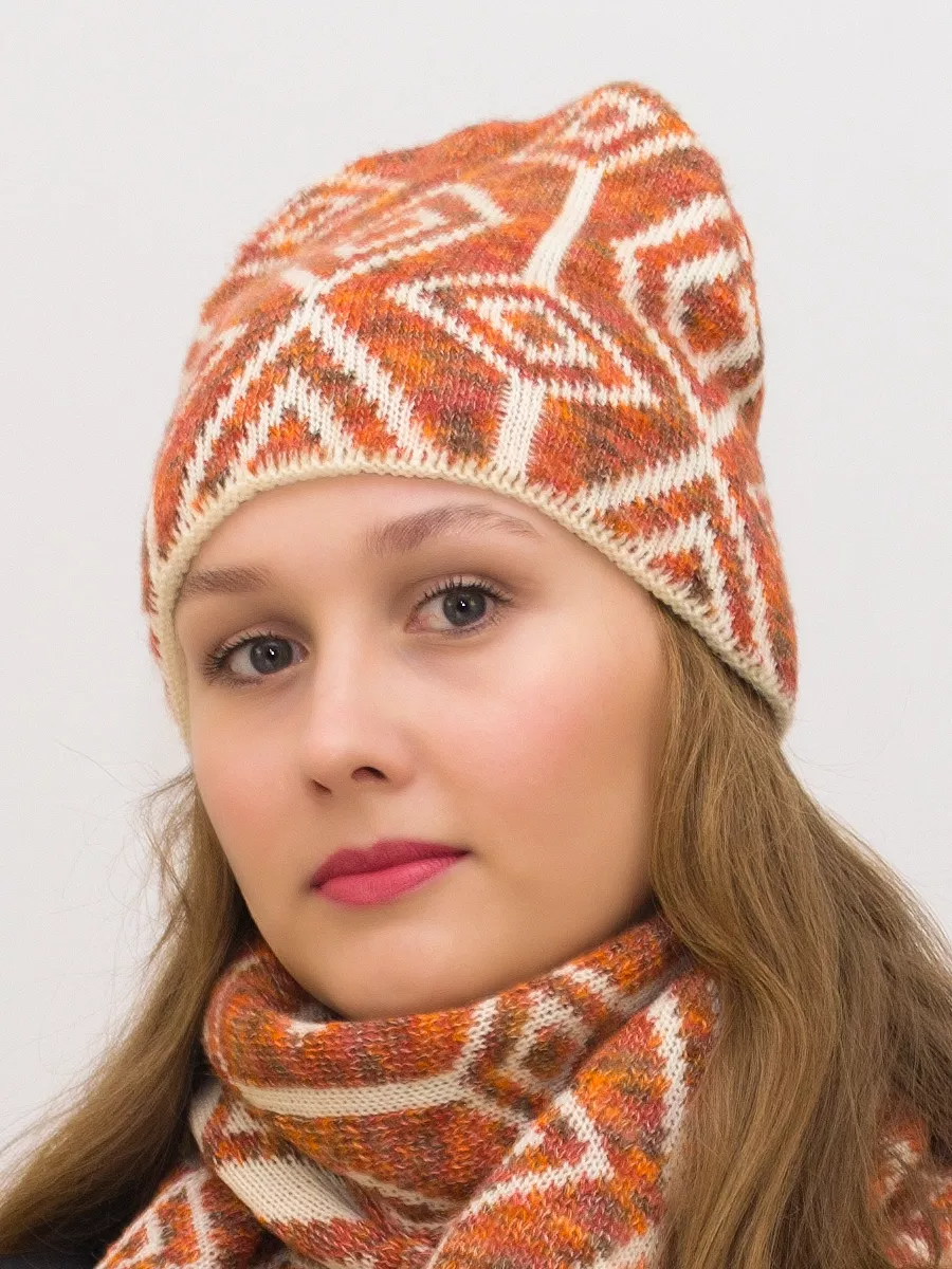 Комплект зимний женский шапка+шарф Азалия (Цвет оранжевый), размер 56-58, шерсть 50%, мохер 30%