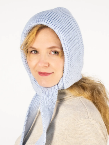 Шапка женская весна-осень с завязками Мариса (Цвет голубой), размер One Size, шерсть 30%
