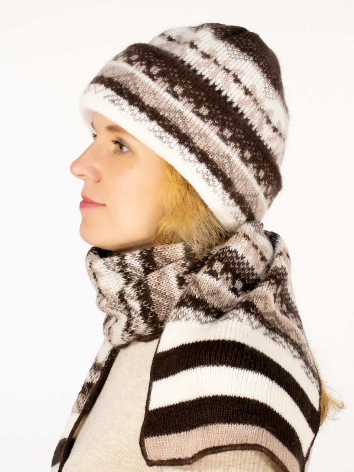 Комплект зимний женский шапка+шарф Дарина (Цвет коричневый), размер 56-58, шерсть 50%, мохер 30%