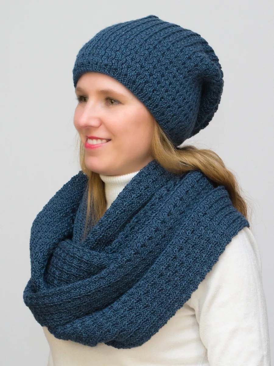 Комплект зимний женский шапка+снуд Матильда (Цвет светло-синий), размер 56-58, шерсть 50%