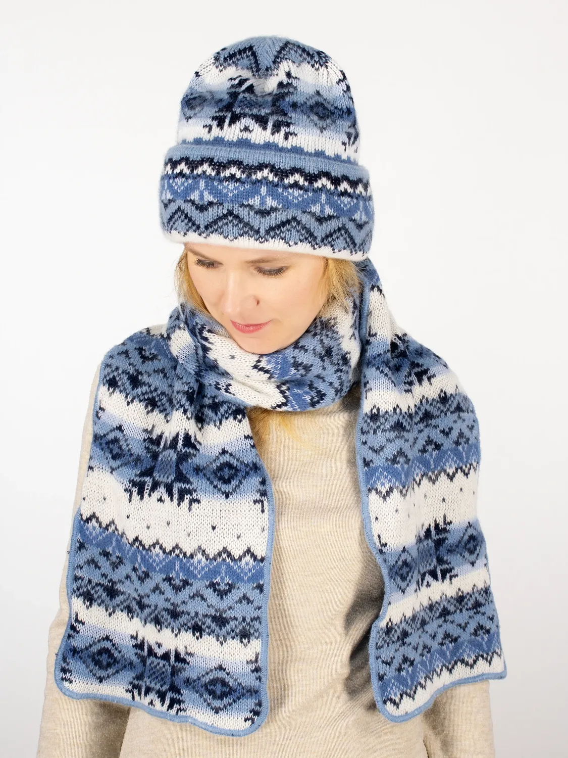 Комплект зимний женский шапка+шарф Арктика (Цвет голубой), размер 56-58, шерсть 50%, мохер 30%