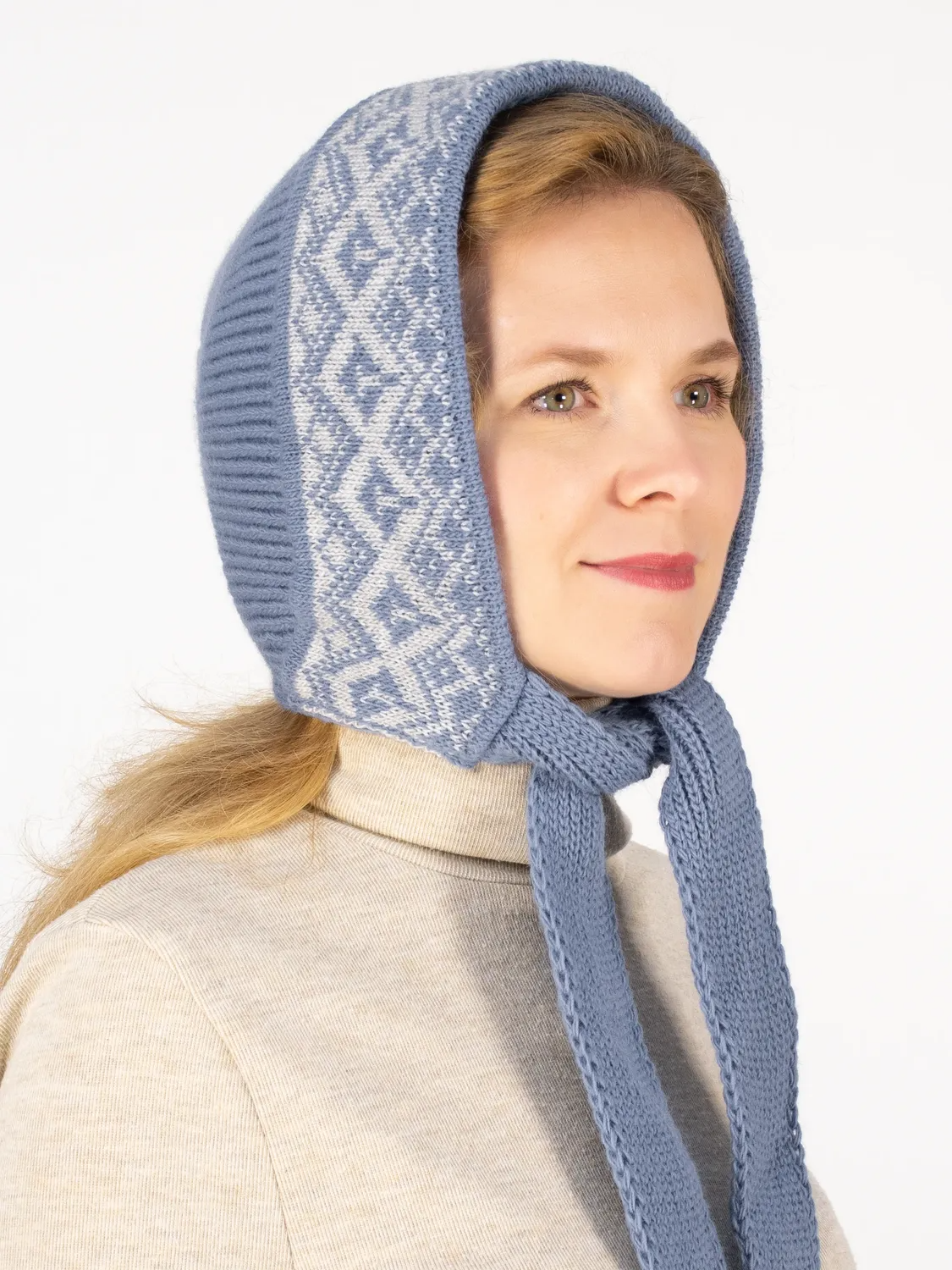 Шапка женская весна-осень с завязками Мари (Цвет джинс голубой), размер 56-58, шерсть 30%