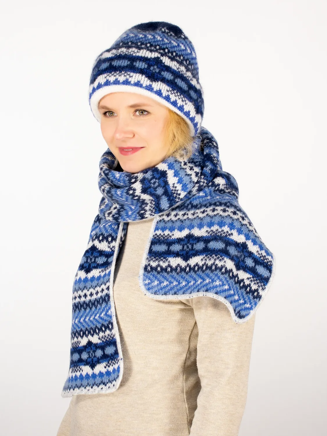 Комплект зимний женский шапка+шарф Дарья (Цвет темно-синий), размер 56-58, шерсть 50%, мохер 30%