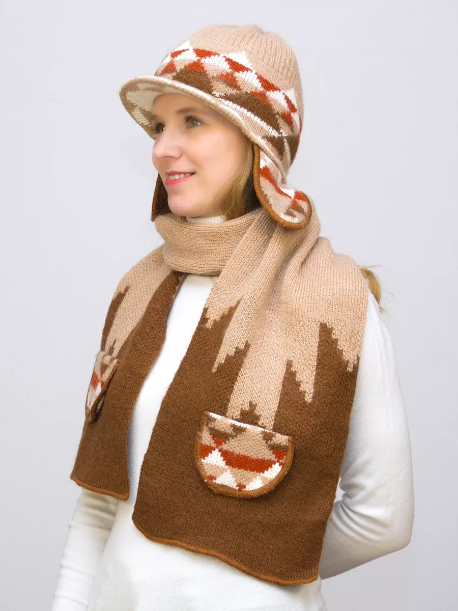 Комплект зимний женский шапка+снуд Алсу (Цвет бежевый), размер 56-58, шерсть 80%