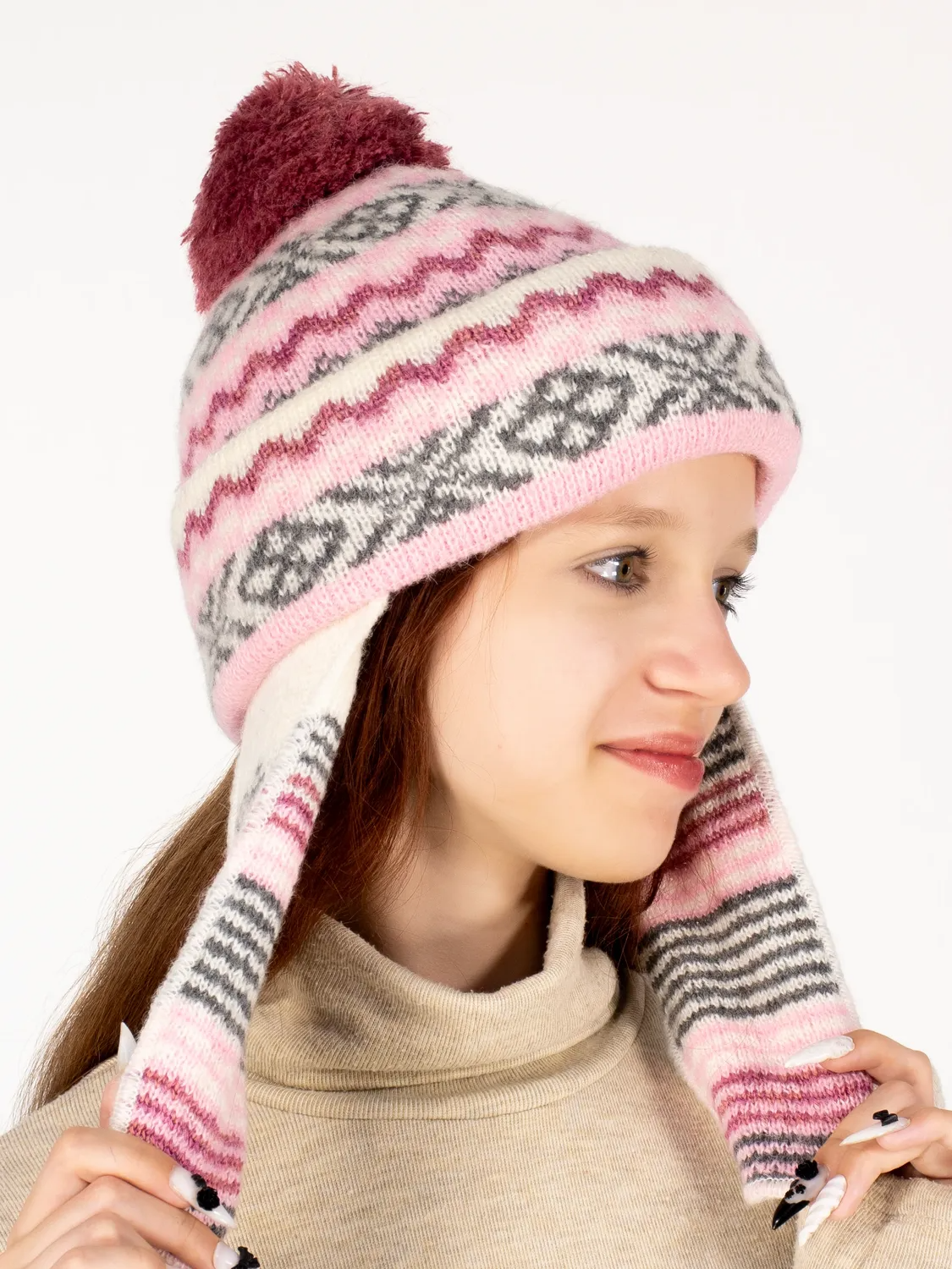 Шапка зимняя для девочки Ламия (Цвет брусничный), размер 52-54, шерсть 70%