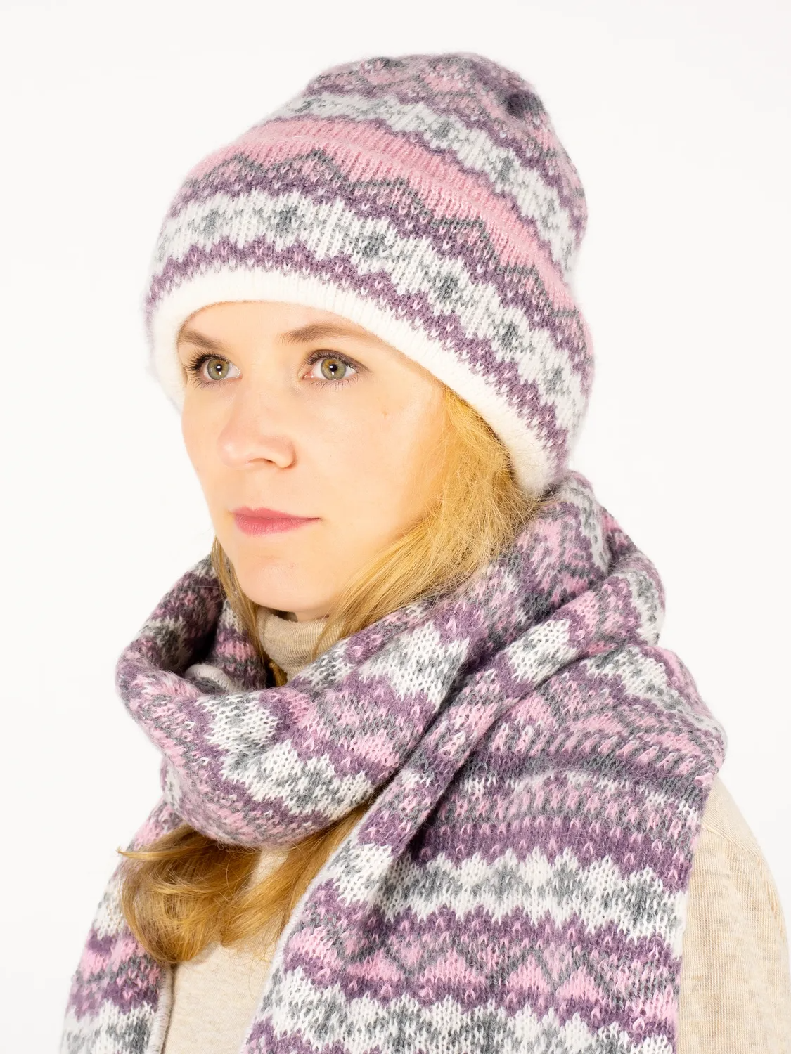 Комплект зимний женский шапка+шарф Арктика (Цвет розовый), размер 56-58, шерсть 50%, мохер 30%