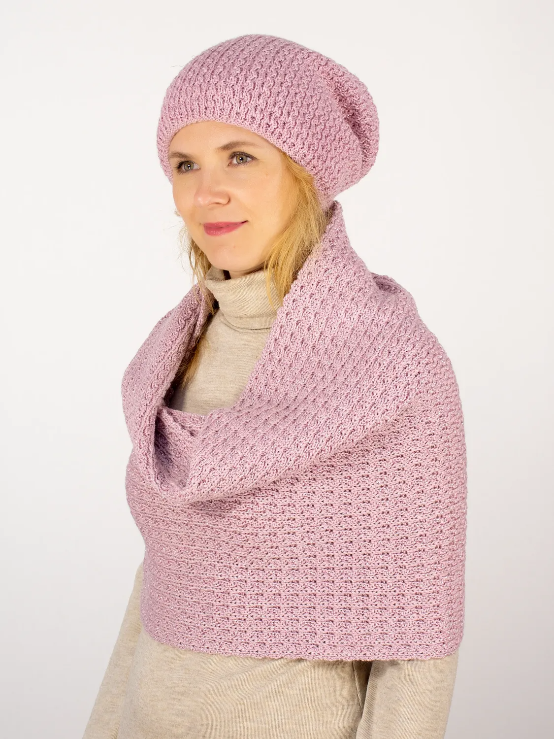 Комплект зимний женский шапка+шарф Матильда (Цвет лавандово-розовый), размер 56-58, шерсть 50%