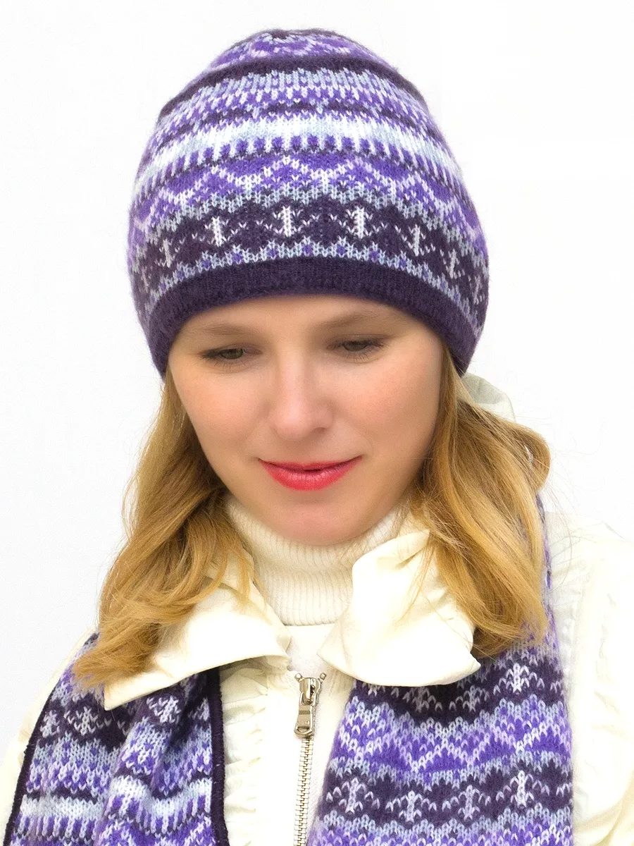 Комплект зимний женский шапка+шарф Морозко (Цвет фиолетовый), размер 54-56, шерсть 50%, мохер 30%