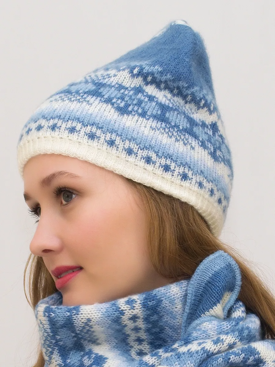 Комплект зимний женский шапка+шарф Анабель (Цвет голубой), размер 56-58, шерсть 50%, мохер 30%