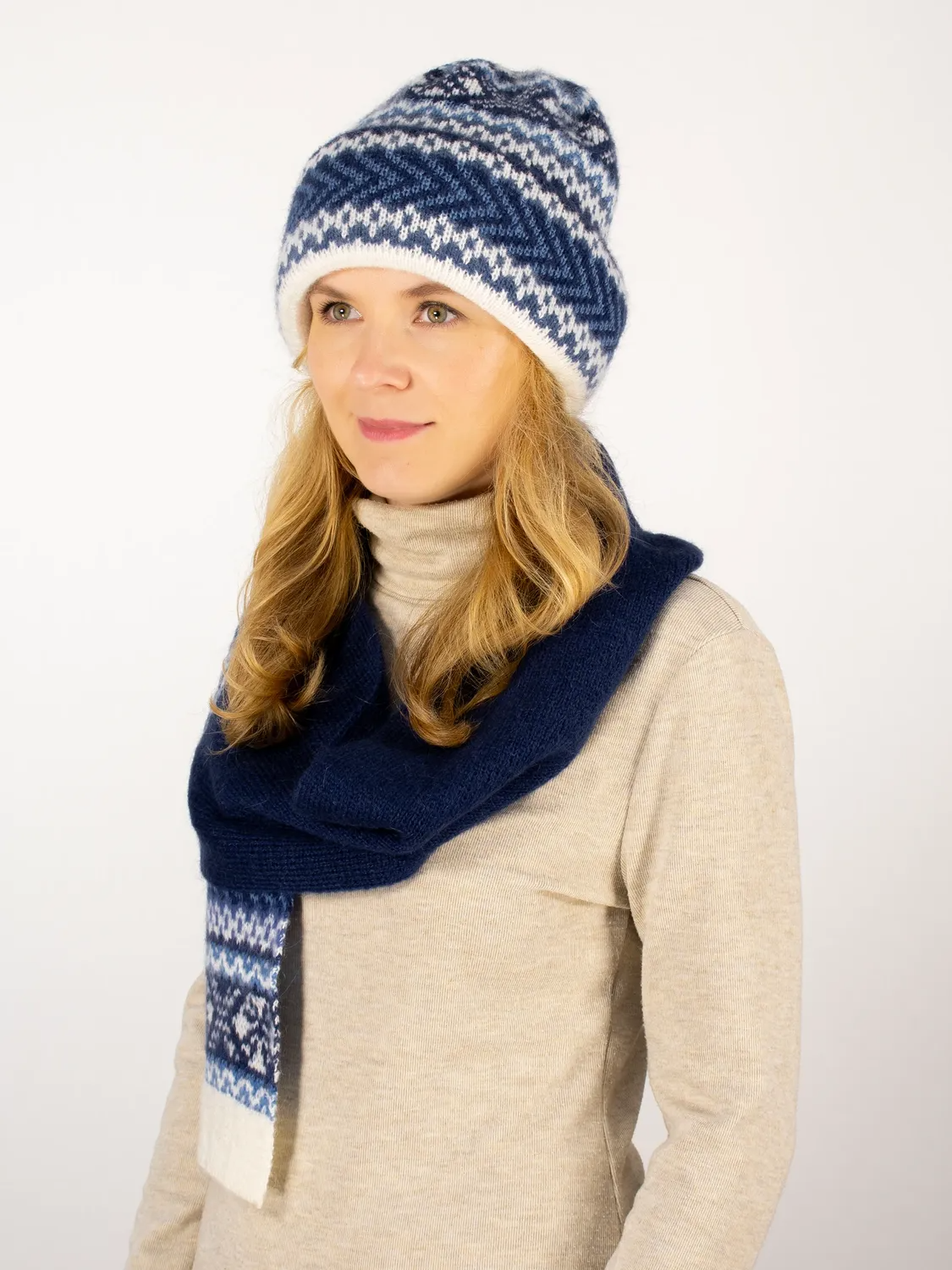 Комплект зимний женский шапка+шарф Авелин (Цвет темно-синий), размер 56-58, шерсть 50%, мохер 30%