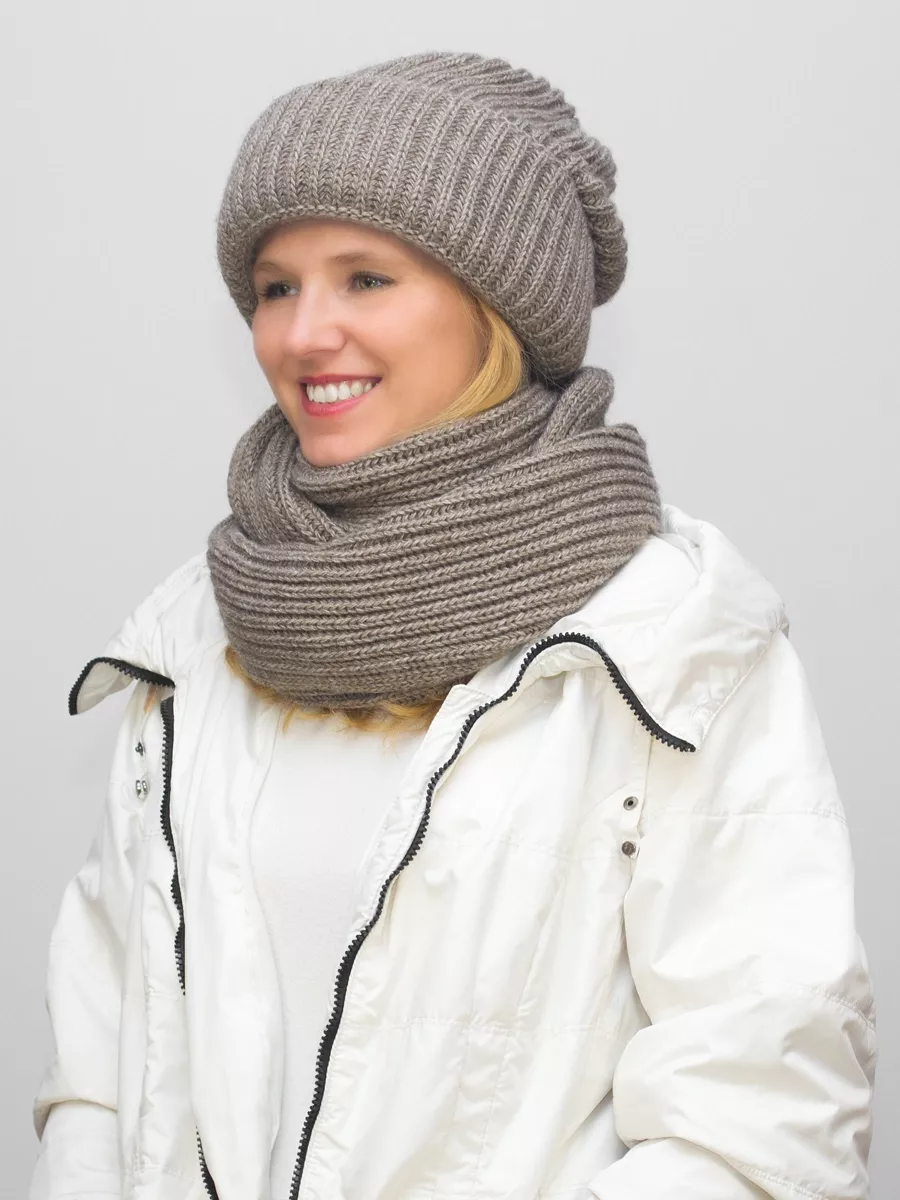 Комплект зимний женский шапка+снуд Бонд (Цвет орех), размер 56-58, шерсть 30%