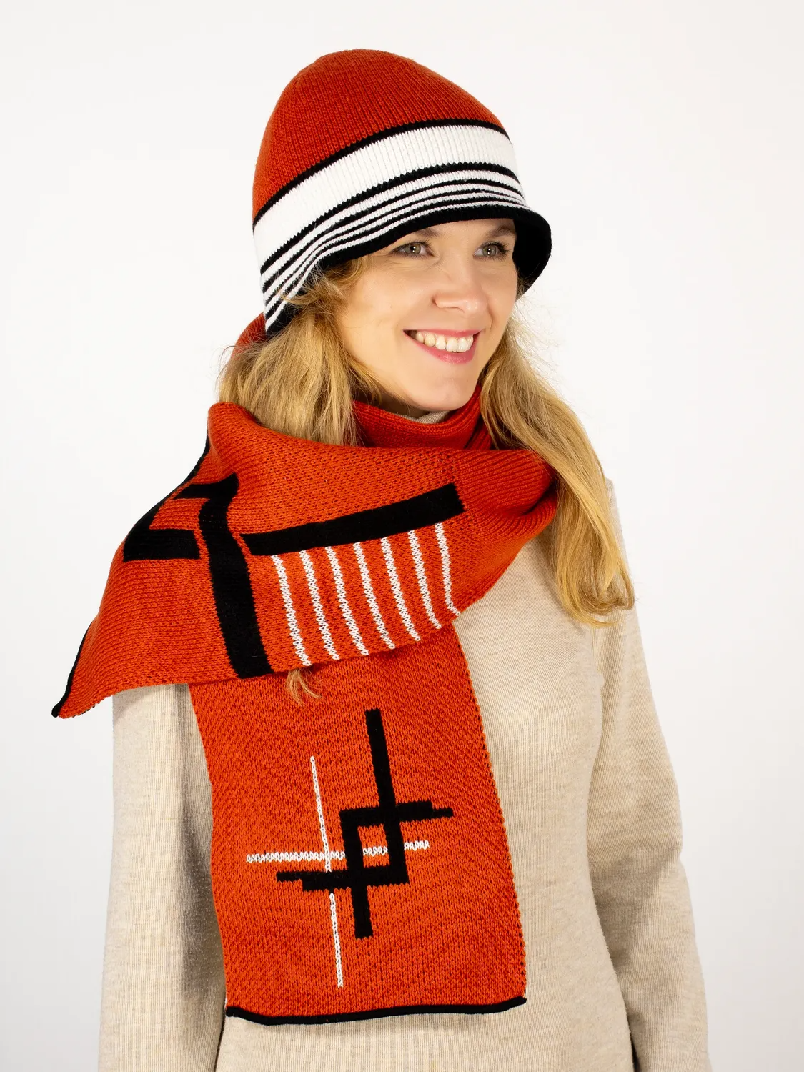 Комплект шляпа+шарф женский весна-осень Rama (Цвет оранжевый), размер 54-56, шерсть 30%