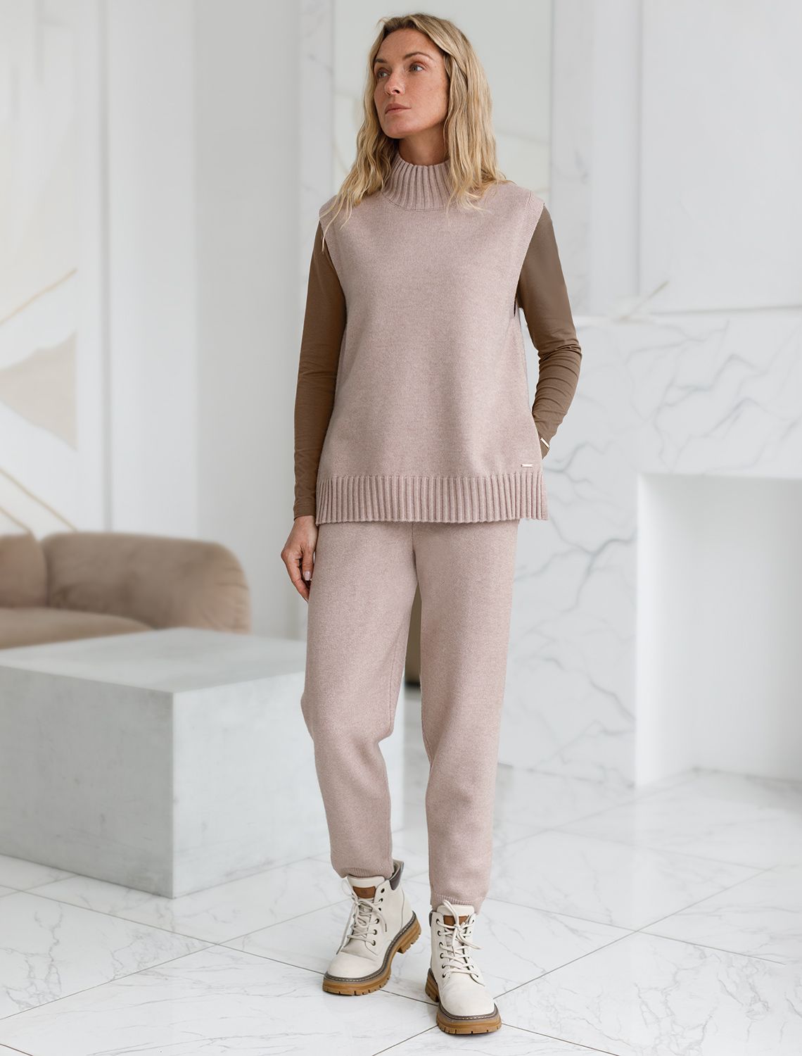 Брюки из пряжи с кашемиром D38.013 макиато меланж