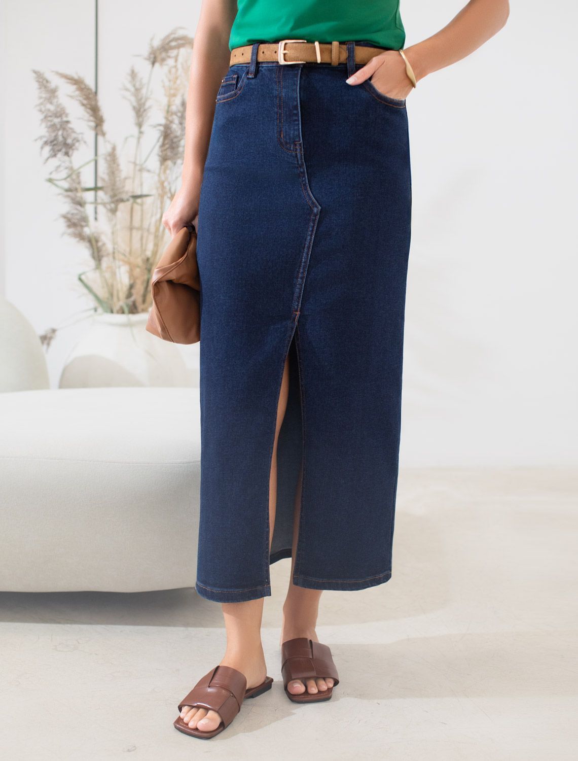 Джинсовая юбка из плотной эластичной джинсы 13OZ. D56.124 темно-синий