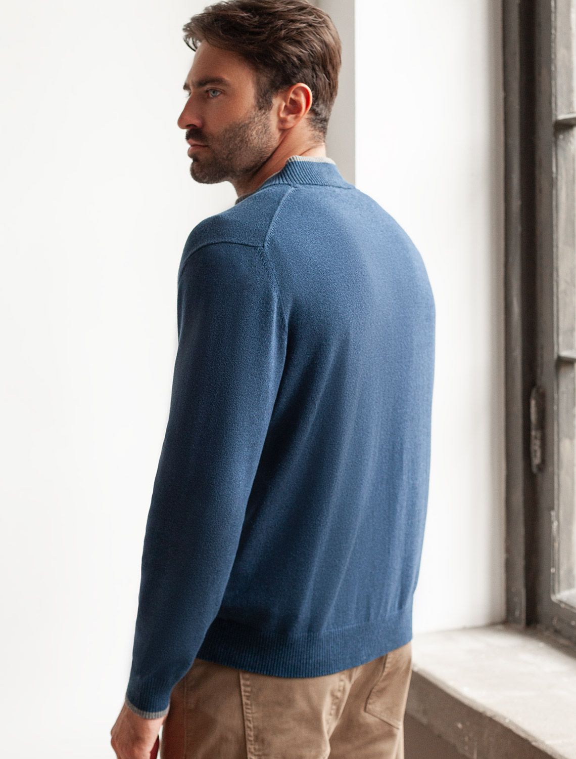 Кардиган на молнии из хлопка с нейлоном U31.000 светло-синий меланж