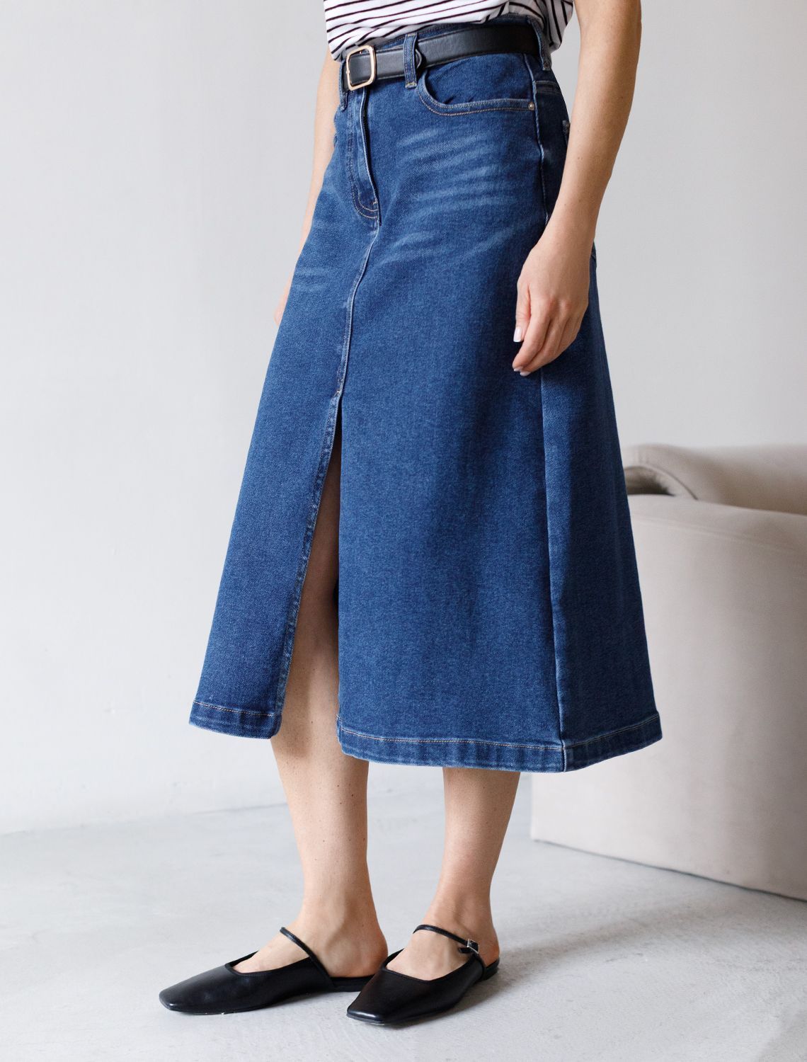 Джинсовая юбка из плотной эластичной джинсы 13.8OZ. D56.122 синий