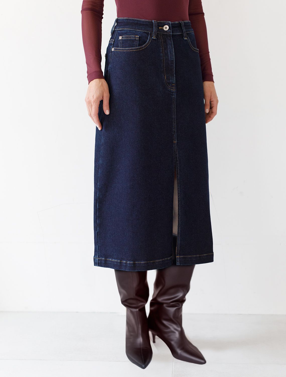 Джинсовая юбка из плотной эластичной джинсы 13.8OZ. D56.122 темно-синий