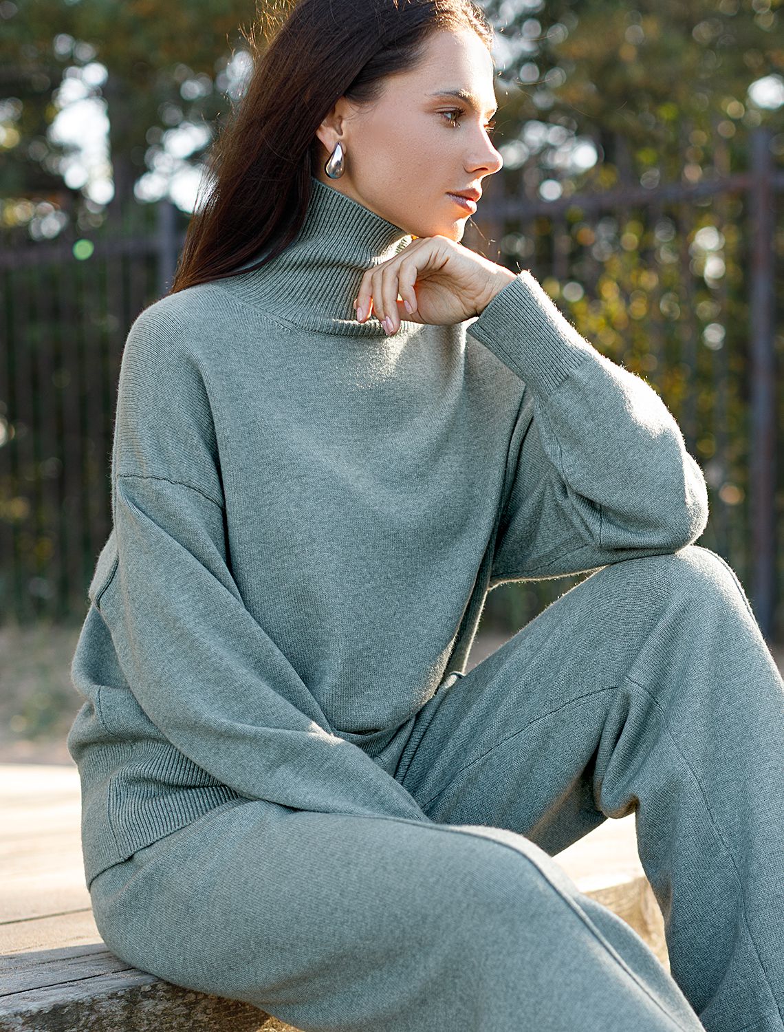 Свитер из пряжи с кашемиром D34.206 светло-оливковый меланж