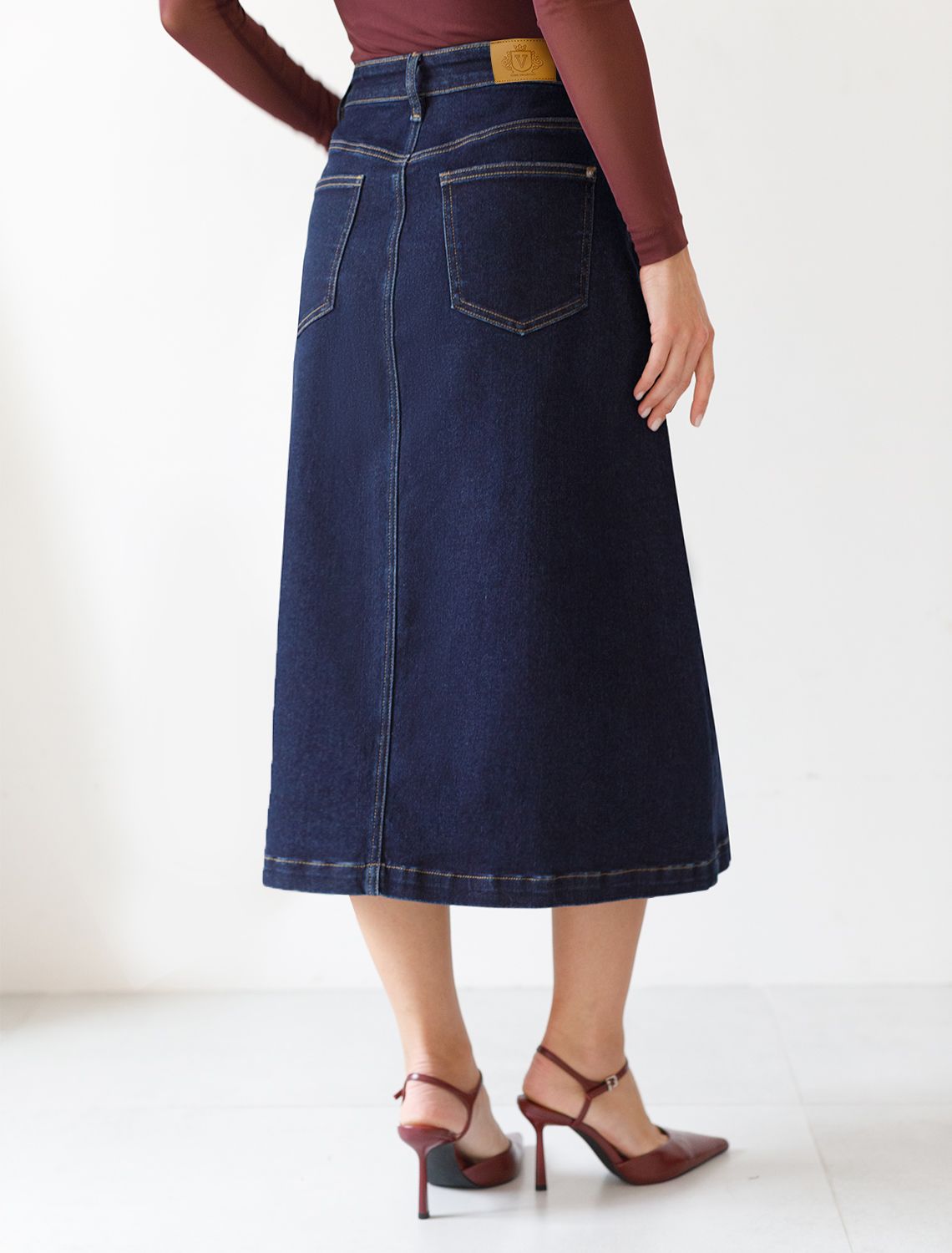 Джинсовая юбка из плотной эластичной джинсы 13.8OZ. D56.122 темно-синий