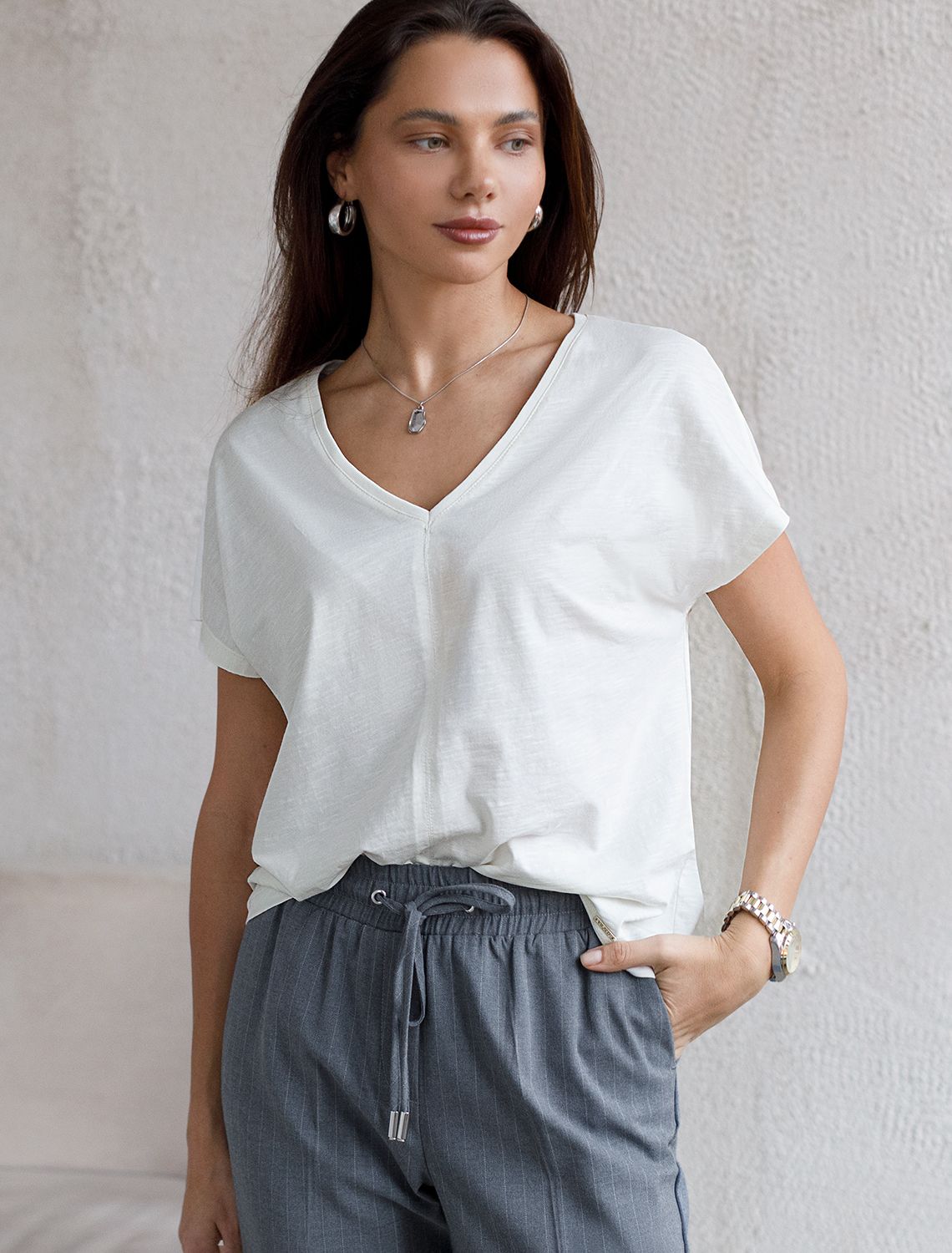 Ст.цена 1190р Футболка из фактурного полотна из 100% хлопка D49.070 молочный