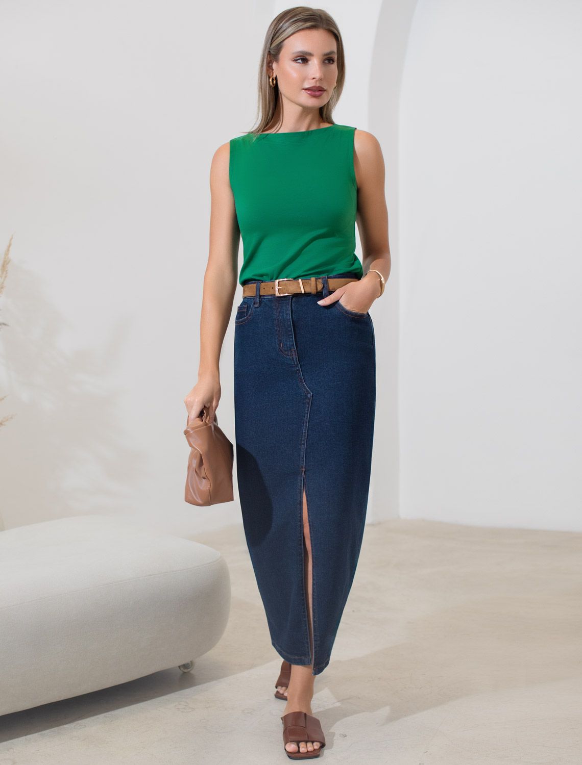 Джинсовая юбка из плотной эластичной джинсы 13OZ. D56.124 темно-синий