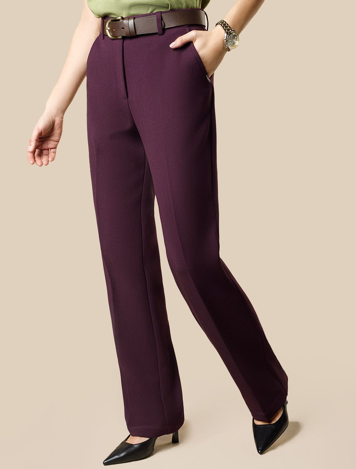 Прямые брюки из супер-плотной эластичной поливискозы D24.287 бургунди