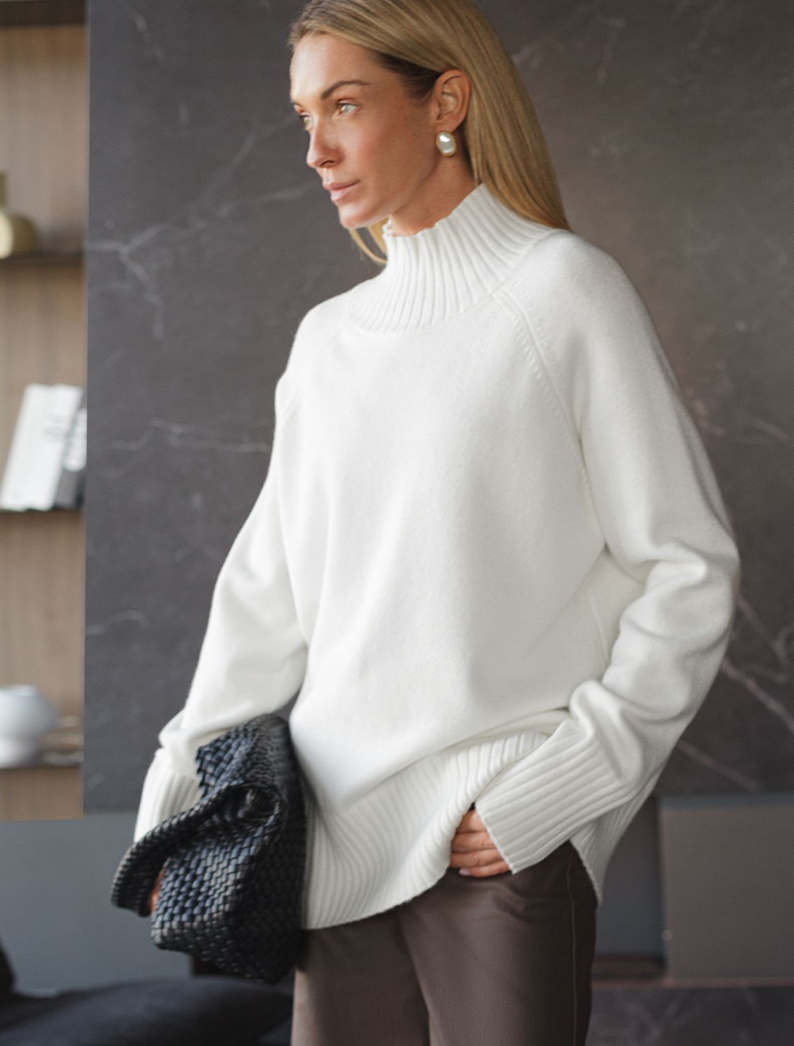 Джемпер из пряжи с кашемиром D34.204 натуральный белый